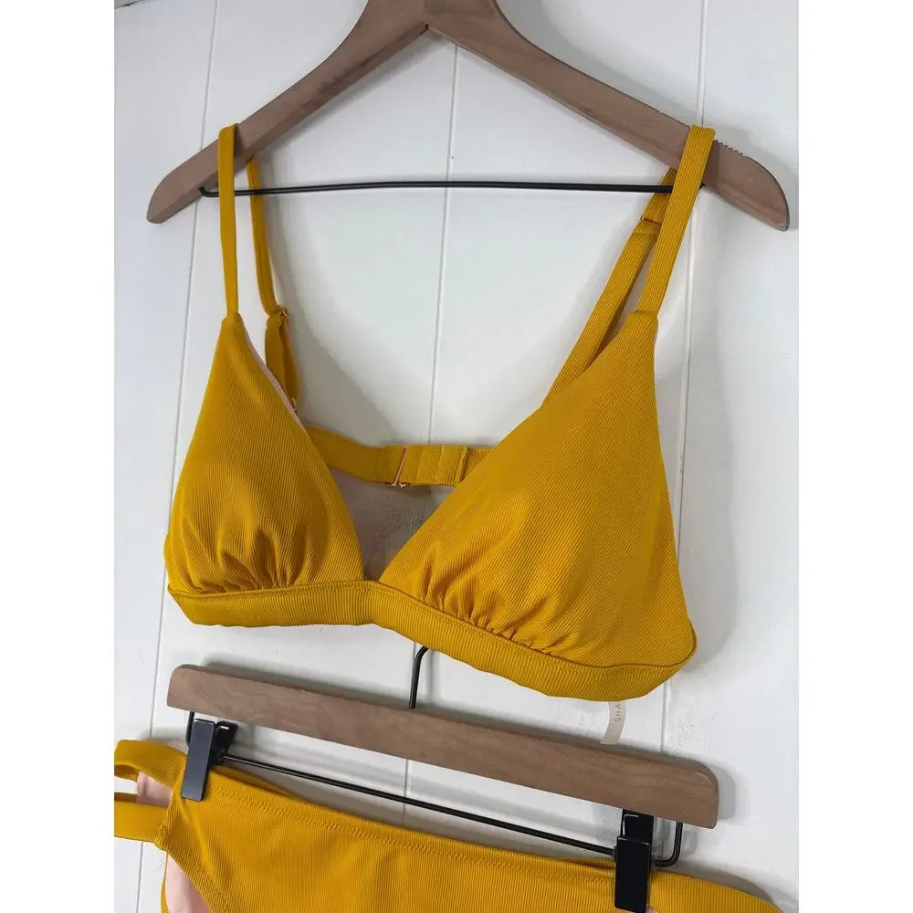 NWT Shade & Shore Yellow Ribbed Bikini 2 Piece Swimsuit XL 16/18
